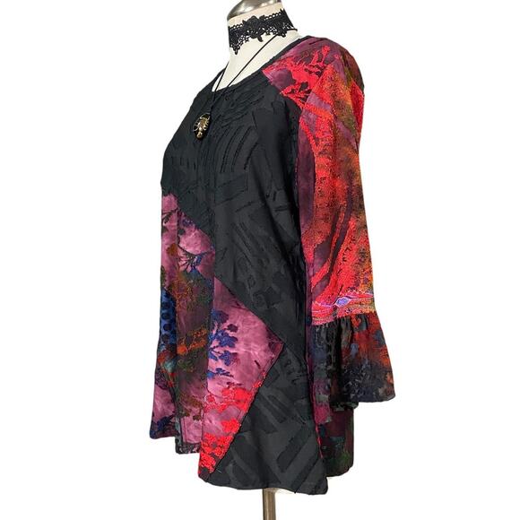 Y2K Caleaas Whimsygoth Dark Fairy Boho Hippie Patchwork Embroidered Blouse - Picture 3 of 8